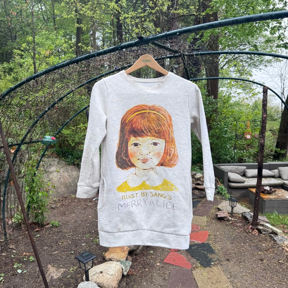 Kids' Gray Graphic sweatshirt dress with pockets